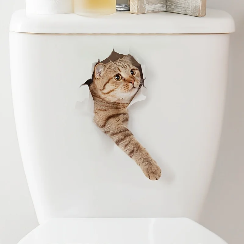 1pc Cartoon Cat Toilet Sticker, Bathroom Toilet Beauty Decoration, Toilet Cover Waterproof Sticker, Broken Hole Design Cute Cat