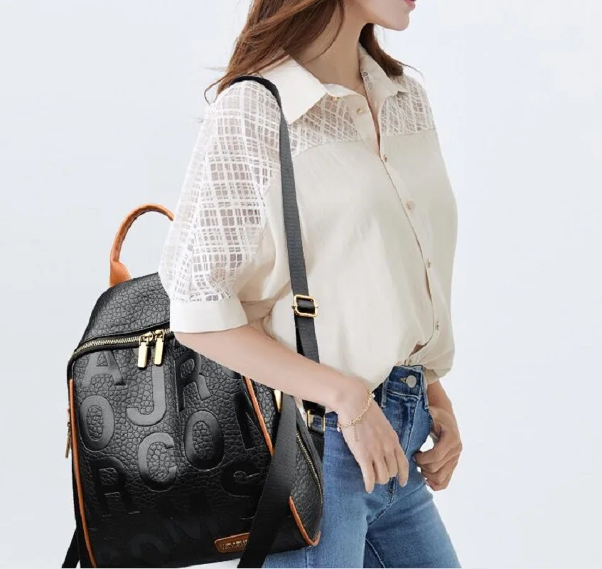Luxury New Fashion Letter Designer High Quality Leather Travel Backpacks Women's Large Capacity Shoulder Bags School Bag Totes