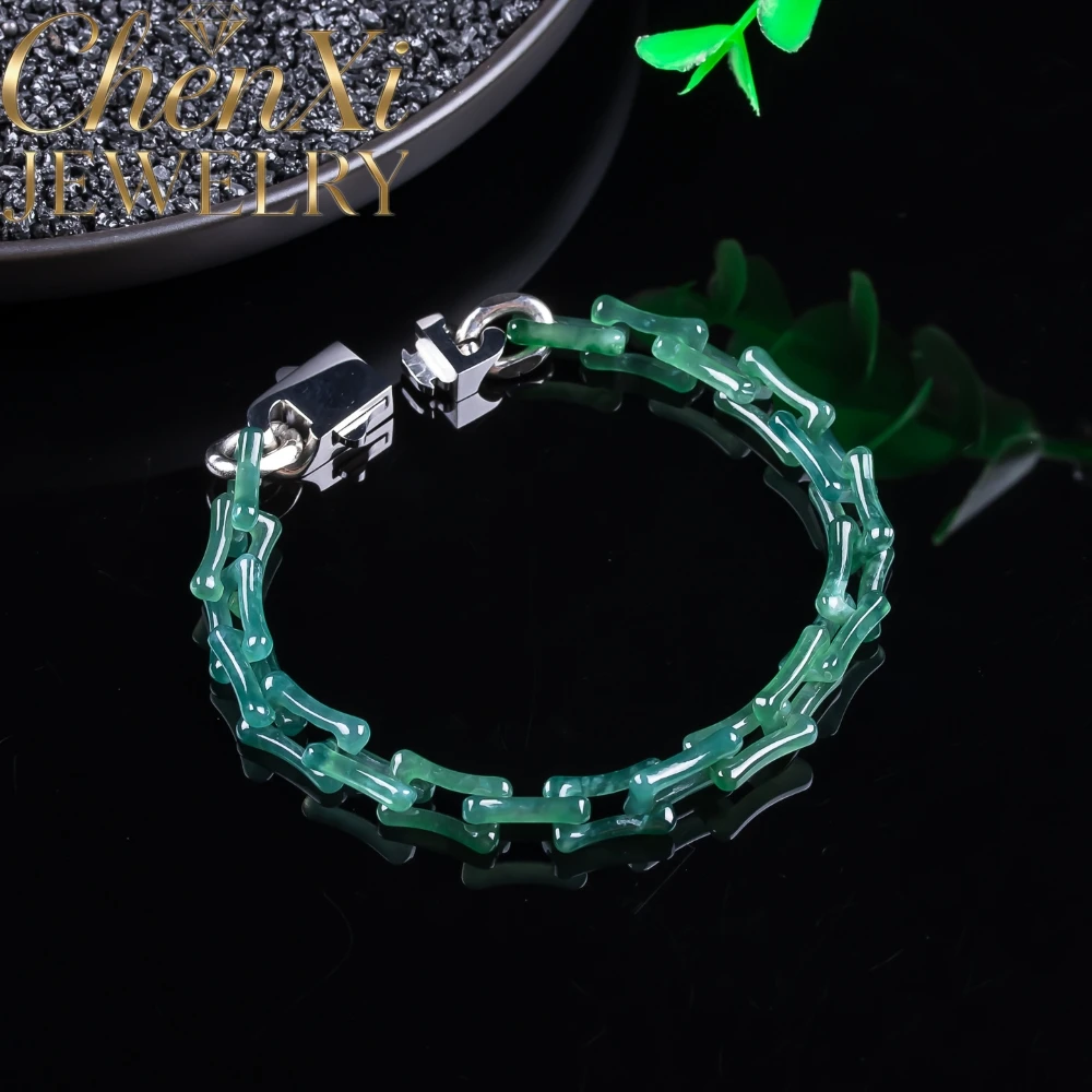High-End Natural Grade A Blue Water Jadeite Cuban Bracelet Slim Waist Shaped Charms Jade Ornament Best Exquisite Elegant Gift