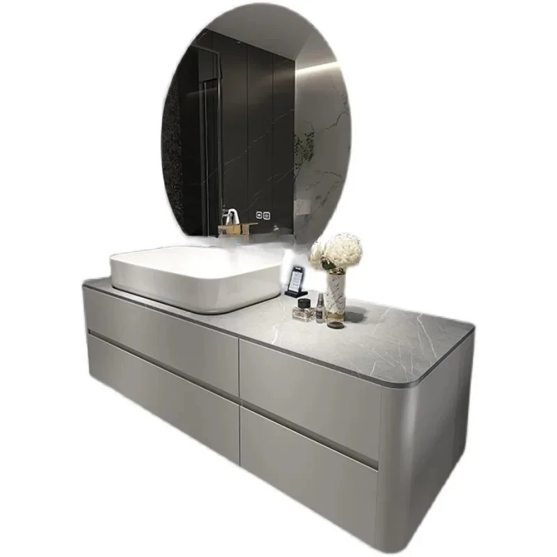 

Light Luxury Stone Plate Bathroom Cabinet Finished Table Basin Solid Wood Paint Bathroom Cabinet Wash Basin Cabinet Washstand