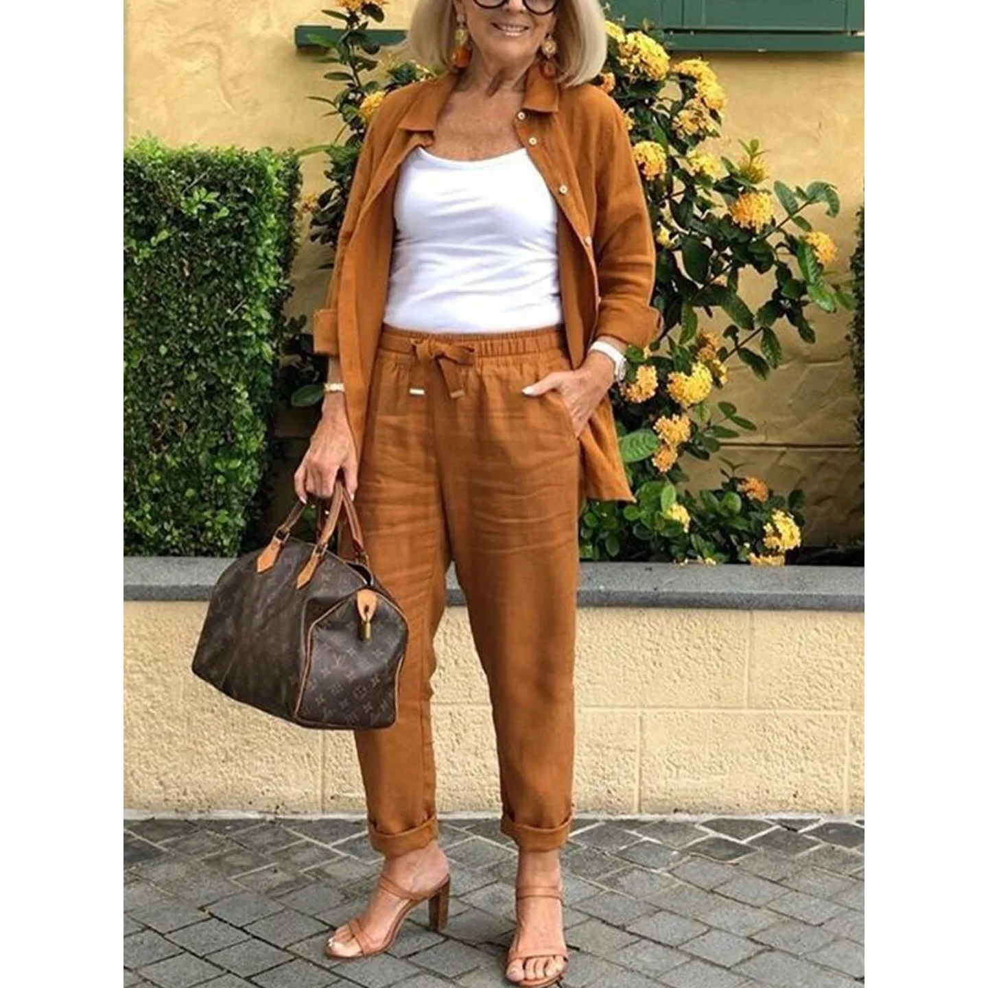 

Повседневный комплект из хлопка и льна: рубашка с длинным рукавом и брюки, женский винтажный однотонный костюм для отдыха, зимний женский наряд