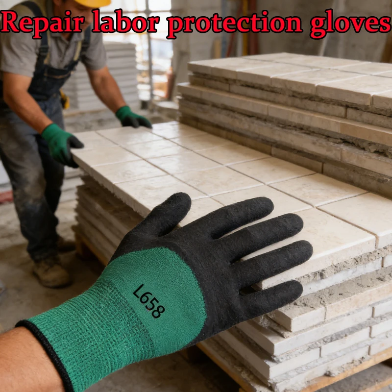 12-個のシンプルな通気性のある手袋、労働保護用、耐摩耗性作業用手袋、建設現場の取り扱いおよびメンテナンス用手袋