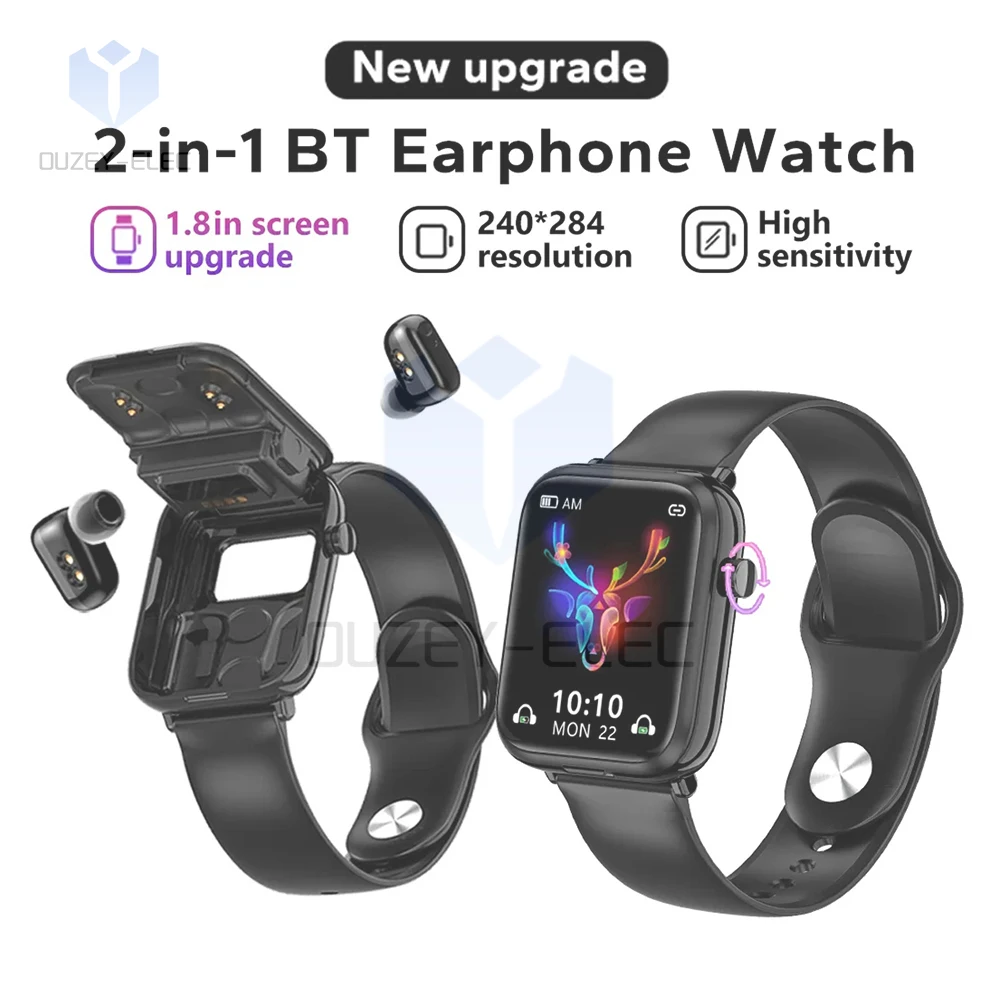 Smart Watch with Earbuds 2 in 1 Bluetooth Watch Buds Android iPhone Fitness Tracker with Heart Rate Sleep Monitor Men Women Call