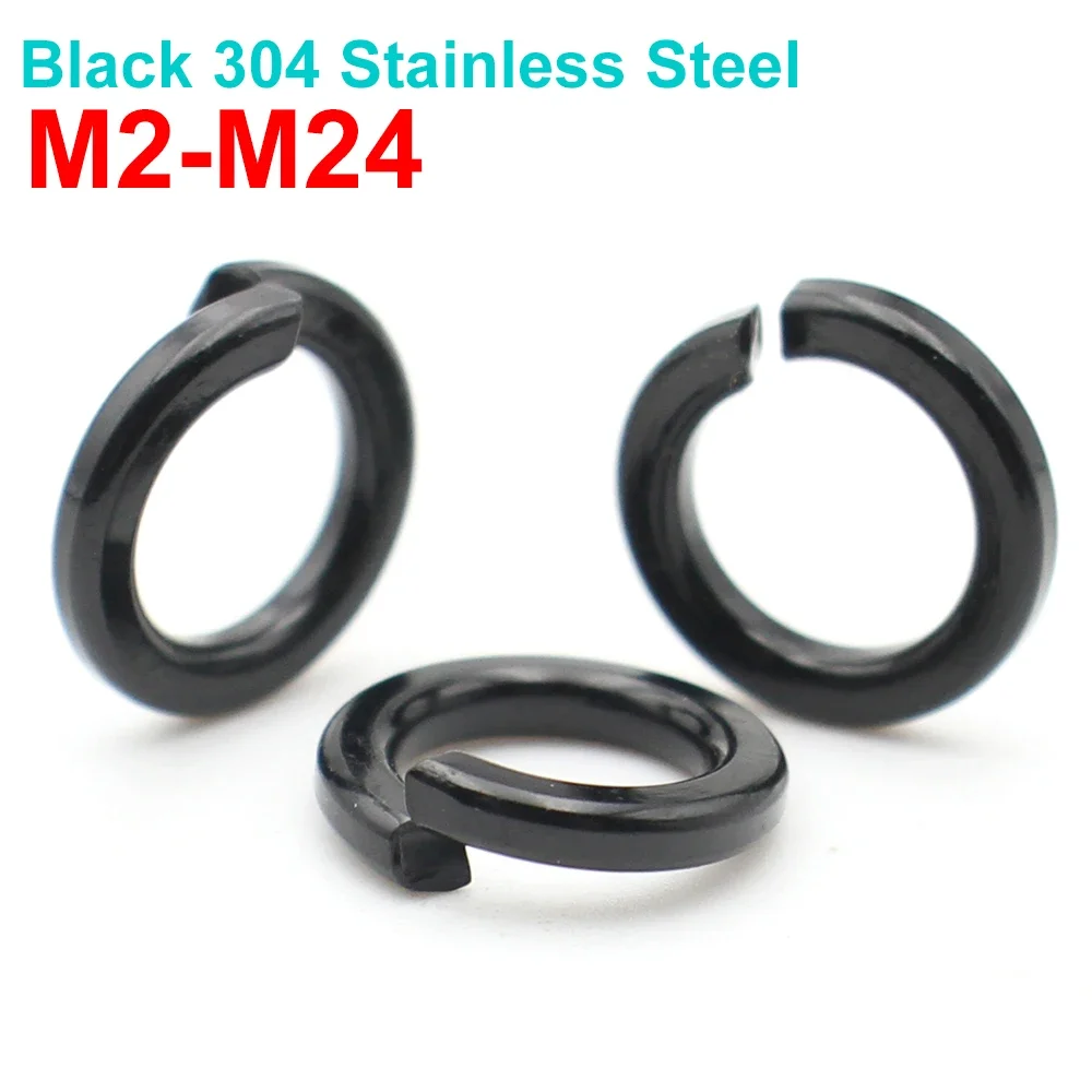 2-20Pcs M2 M2.5 M3 M4 M5 M6 M8 M10 M12 M16 M24 Black 304 Stainless Steel Spring Split Lock Washer Elastic Gasket