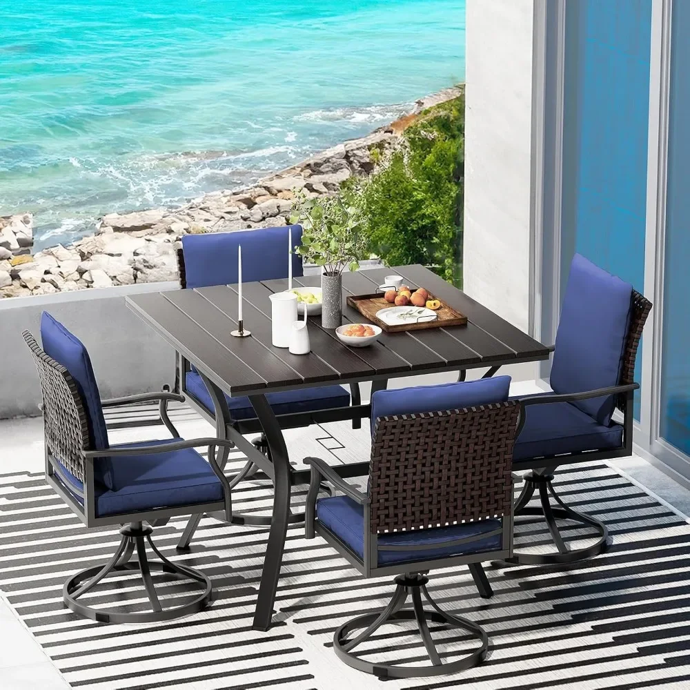 

5 Piece Outdoor Patio Dining Set with 4 Swivel Dining Chairs & 1 Large Square Dining Table,Bistro Furniture Set for Lawn