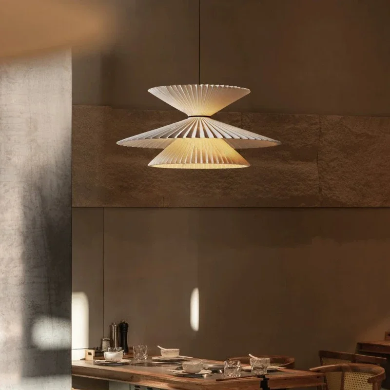

2025 Creative Restaurant Fabric Chandelier Lights Pleated Fabric Sconces Art Designer Kitchen Hotel Dining Table LED Pendant Lam