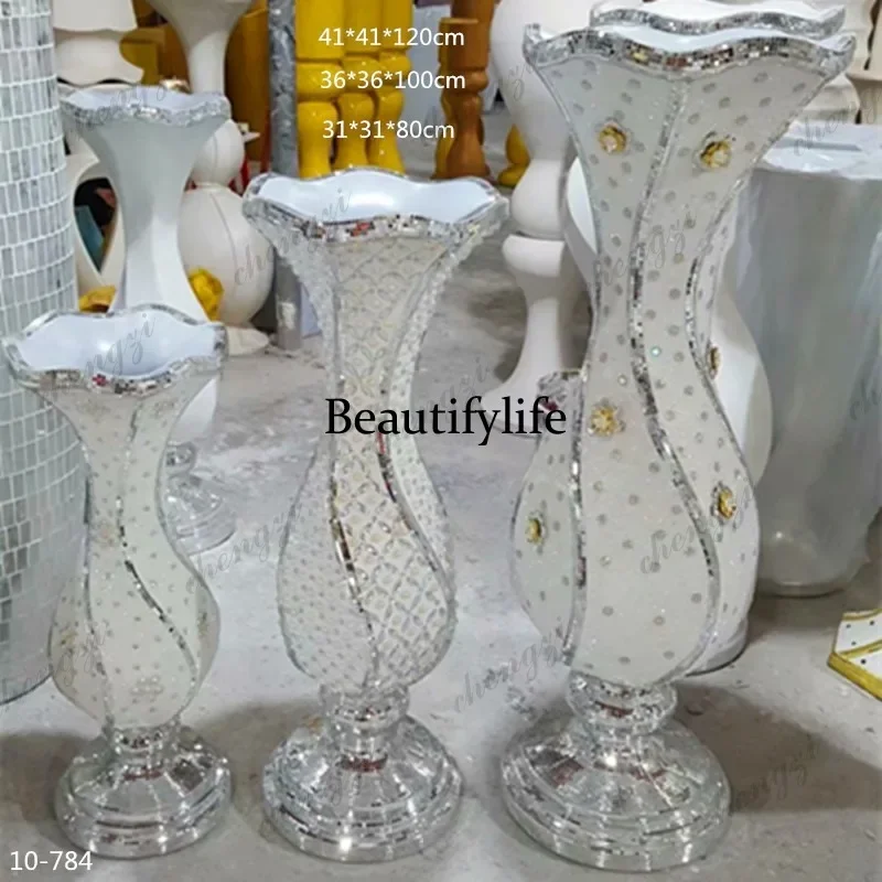03 New Chinese-style drilling floor-to-ceiling large vase FRP flower ware hotel home decoration ornament