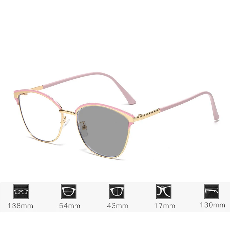 Luxury Trendy Photochromic Myopia Glasses Women Anti Blue Minus Sighted Eyewear High Quality Metal Frame Sunglasses with Degree