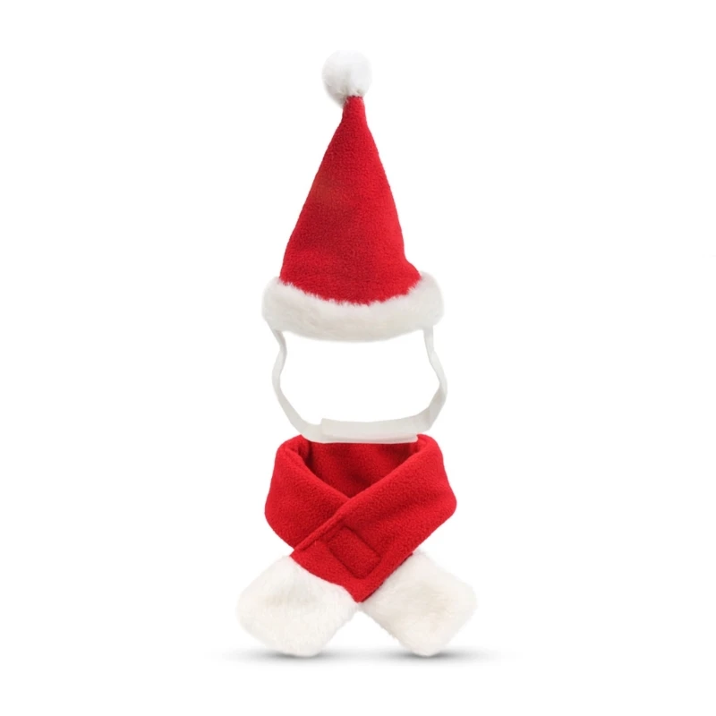 367A Funny Santa Hat Pet Headwear Photo Props with Scarf for Cats and Dogs for Holiday Photoshoots and Parties