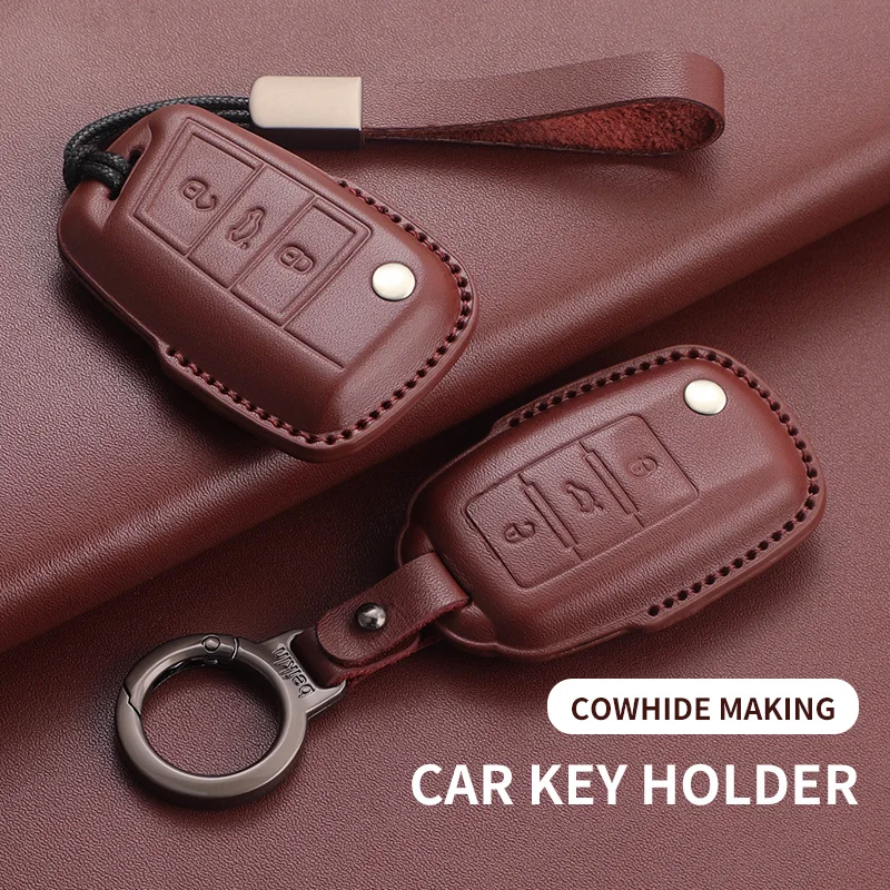 

Кожаный чехол для дистанционного ключа автомобиля для VW Volkswagen Tiguan Golf 7 MK7 Polo T-cross Passat, защитный чехол для ключа автомобиля, брелок