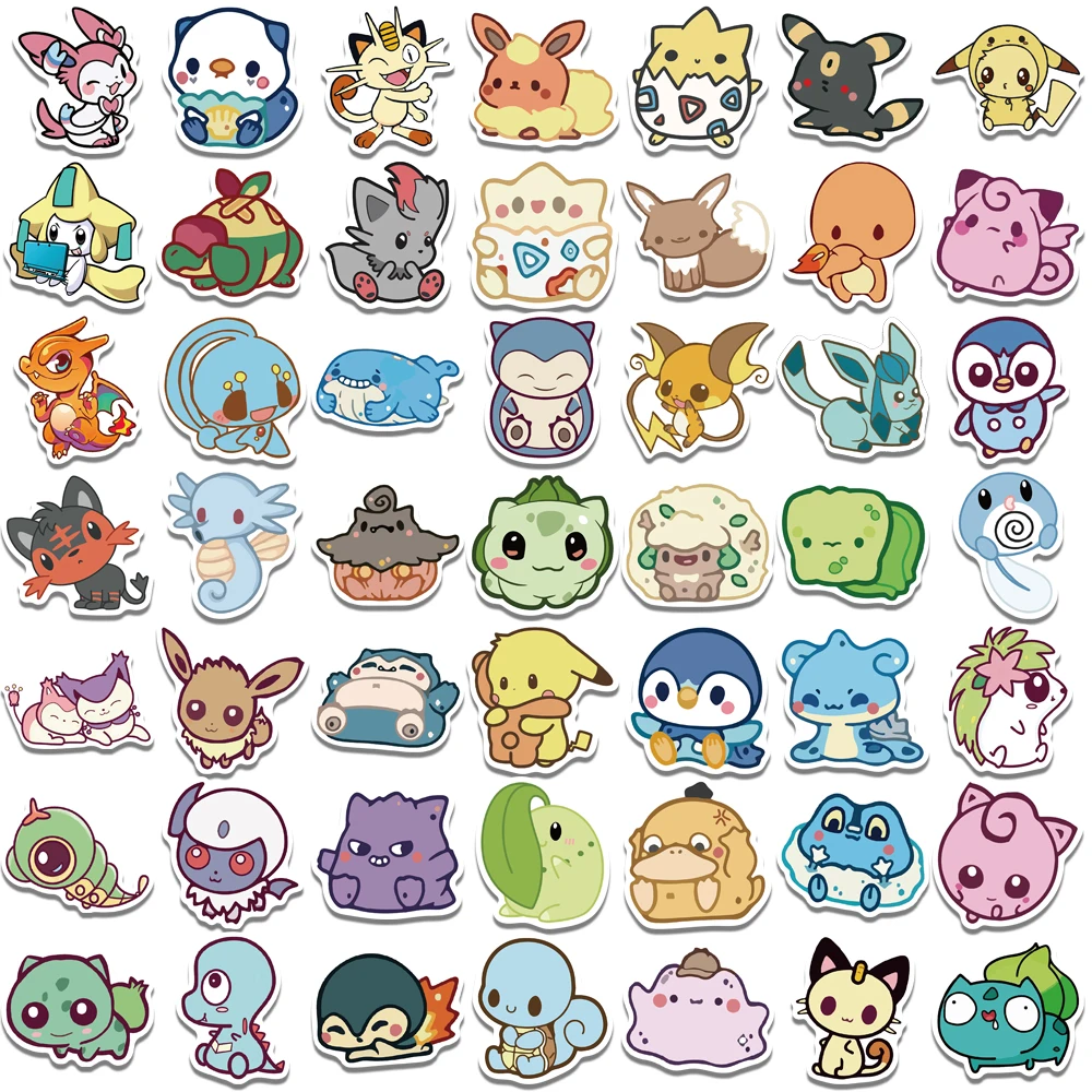 50PCS Kawaii Q Pokemon Stickers Skateboard Bicycle Guitar Book Laptop Movie Anime Cartoon Cute Pikachu Stiker Pack Kids Toy Gift