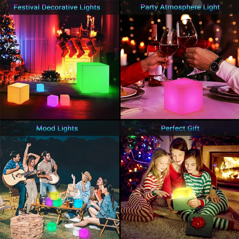 16 Colors LED Cube Night Light USB Rechargeable Desktop Decorative Light Square Ambient Lamp with Controller for Party Camping