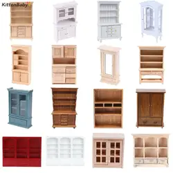1:12 Dollhouse Miniature Wood Display Cupboard Storage Cabinet Showcase Doll House Decor Cabinet Model Chest Cupboard Shelf