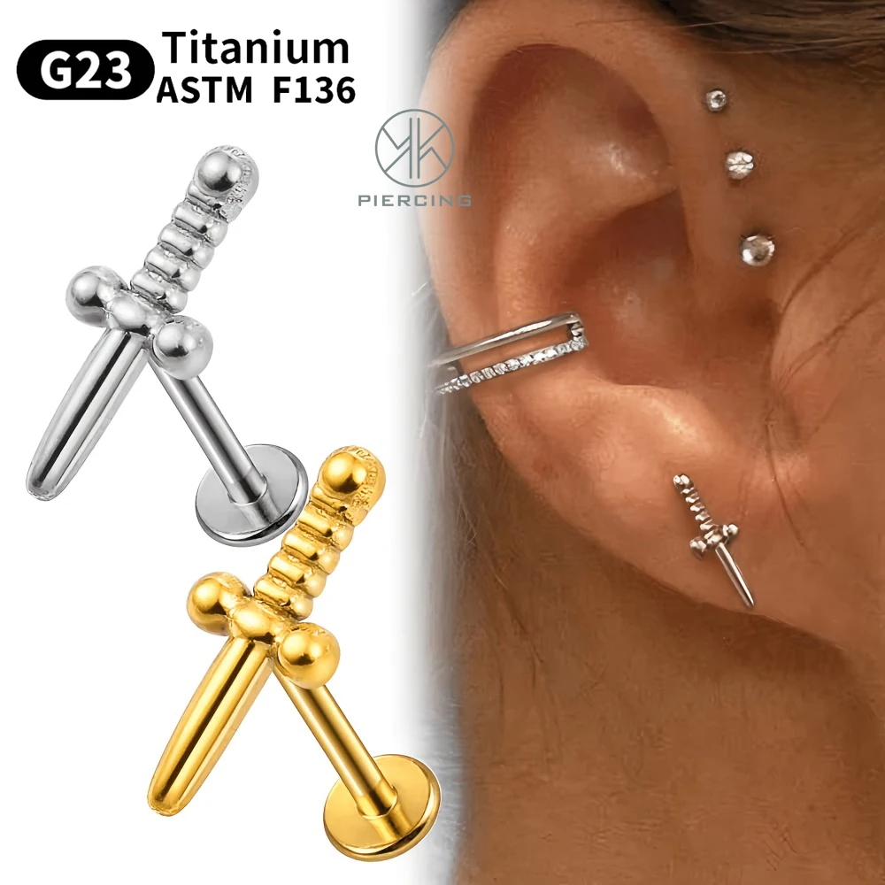 1pc ASTM F136 Titanium 16G Cute Sword-Shaped Earring for Ear Cartilage Ear Lobe Lobe Earring Blade Lip Ring Jewelry