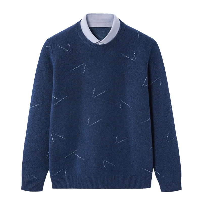 

Модный вязаный свитер DW02000 с эффектом двухслойности, повседневный городской стиль, с длинными рукавами, круглым вырезом, для делового и повседневного стиля, зимняя одежда