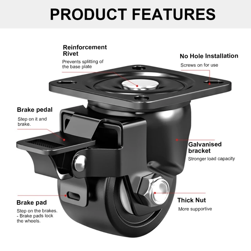 

2pcs Heavy Duty Rotates Casters with Quiet Operate Wear Resistant Caster Wheel set for Furniture & Equipment mobilities