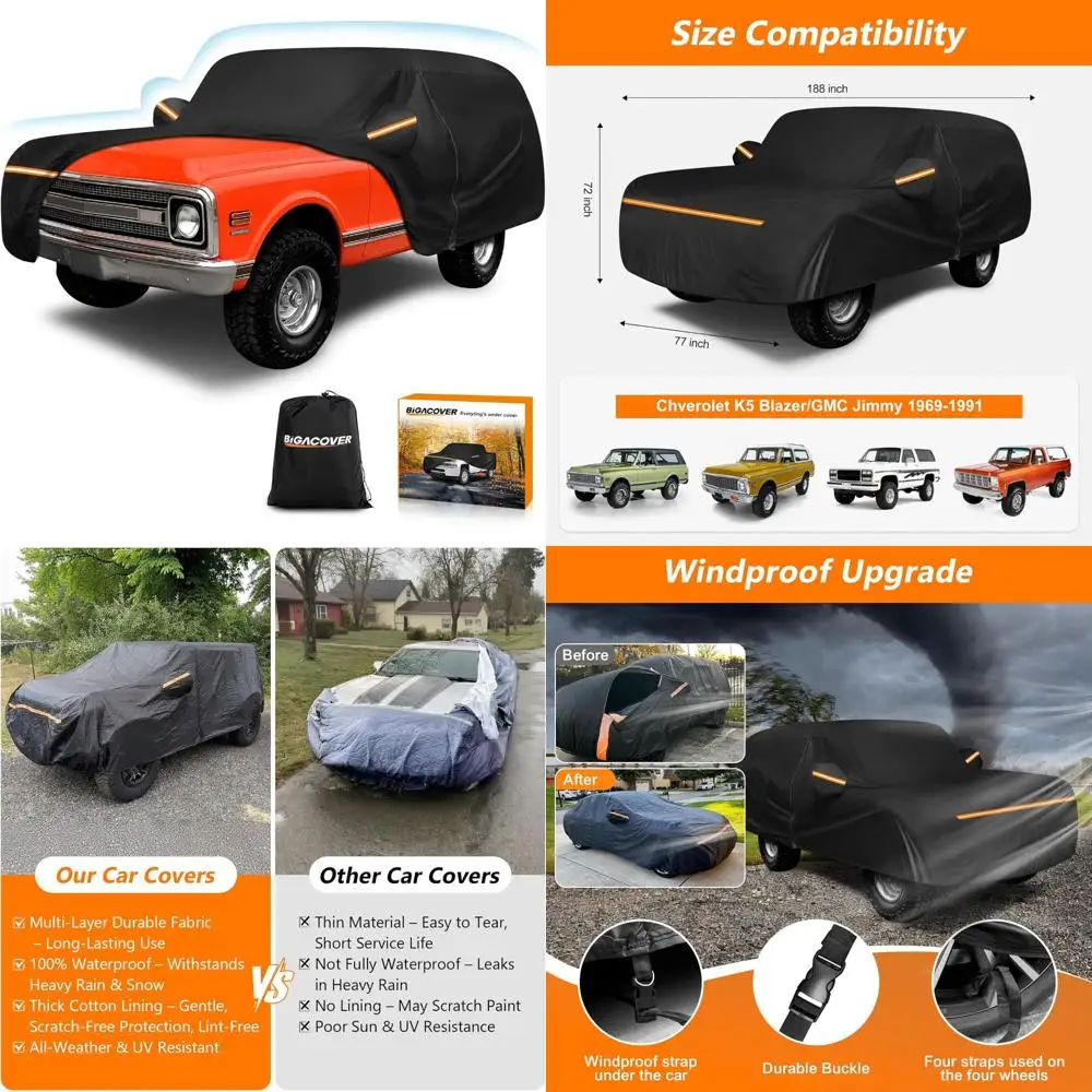 

Waterproof All-Weather Car Cover for 1969-1991 K5 Blazer and GMC Jimmy with Zipper, 210D Oxford Cloth and Cotton Blend