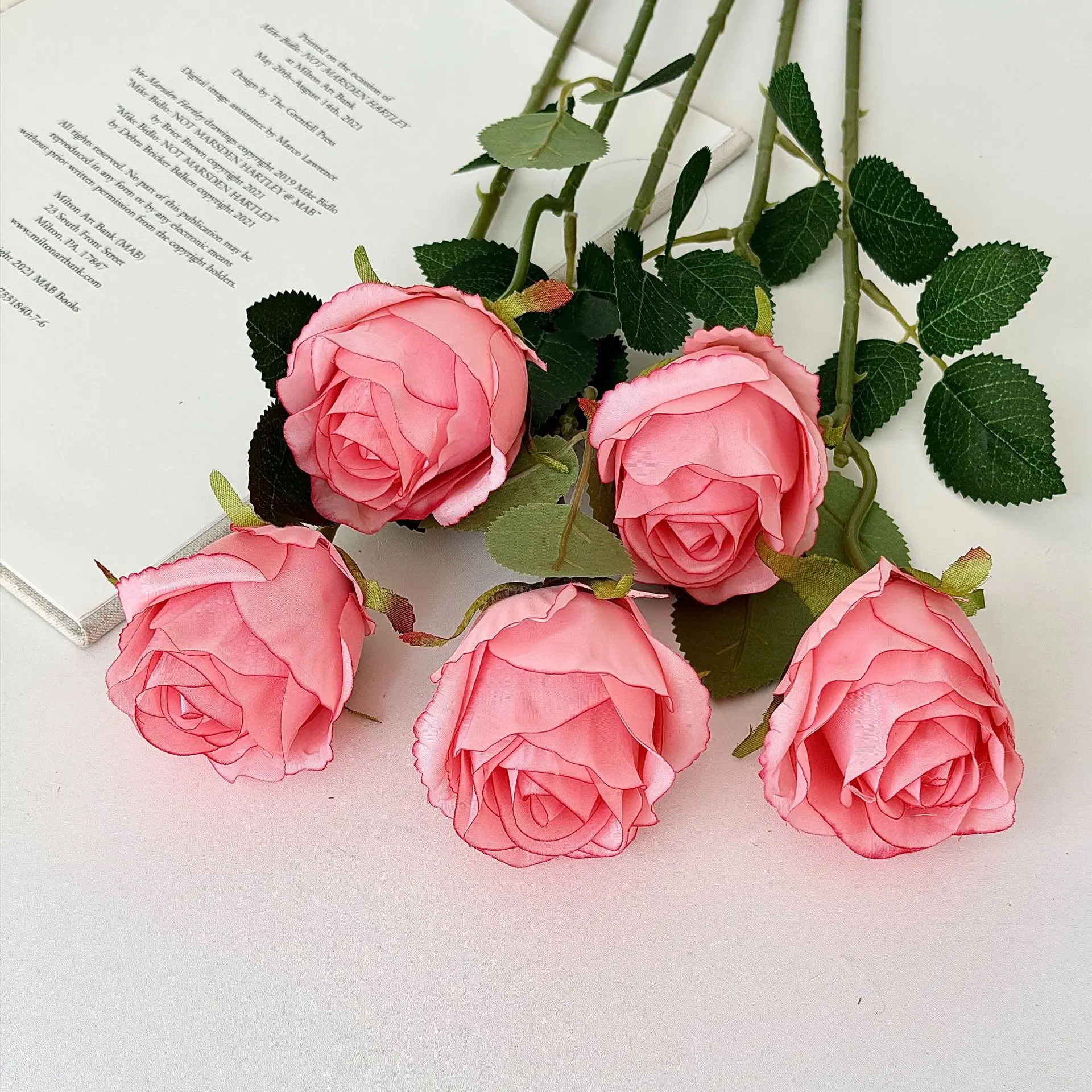 Bendable Cuttable Washable Artificial Bulgarian Roses, Faux Flowers for Home Decoration & Shooting Props Fake Plants