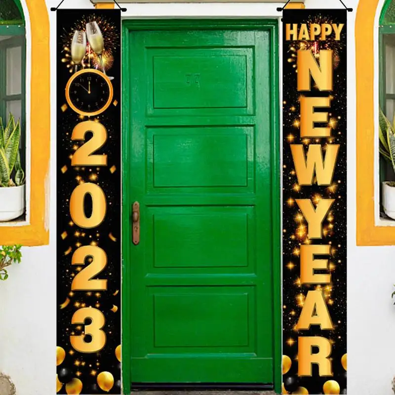 Pancarta de Feliz Año Nuevo de 70.87x11.81in, decoración colgante para puerta de Feliz Año Nuevo, suministros para fiesta de Nochevieja, decoración para puerta delantera de casa