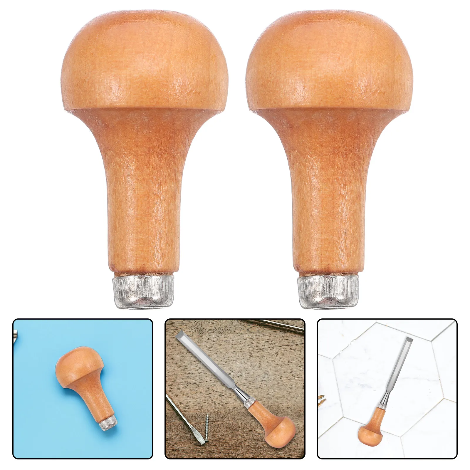 5Pcs Ergonomic Wooden Graver Handle Mushroom-Shaped Solid Wood Tool Handle for Files Wood Files Screwdrivers Engraving