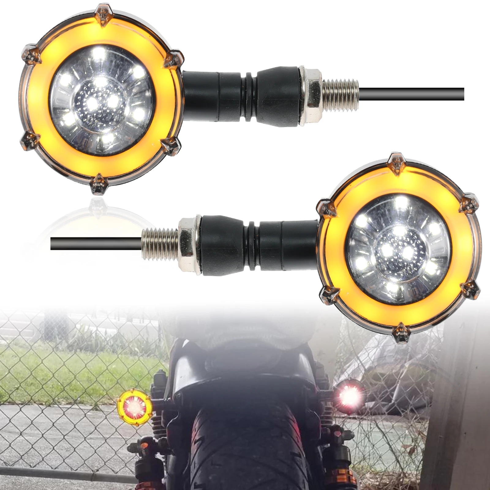 Motorcycle LED Turn Signal Lights LED DRL Amber Flowing Blinker Universal Motorbike Indicator Flasher Lamp Scooter Accessories