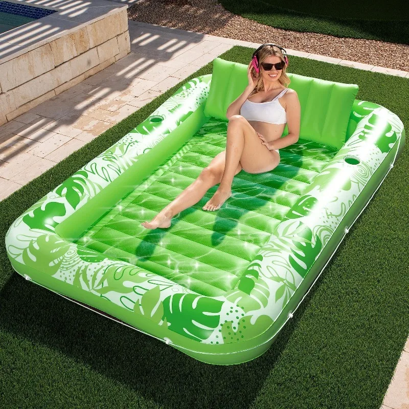 Factory Wholesale Hawaii Mesh Backrest Inflatable Float, Custom Print Multi-purpose Beach & Bathtub Water Bed OEM