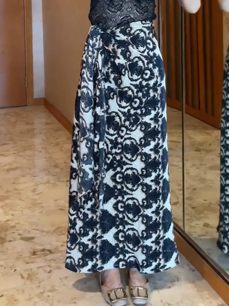 

Новая женская летняя юбка в европейском стиле с ретро-принтом, уникальная, с завышенной талией, с поясом, А-силуэт