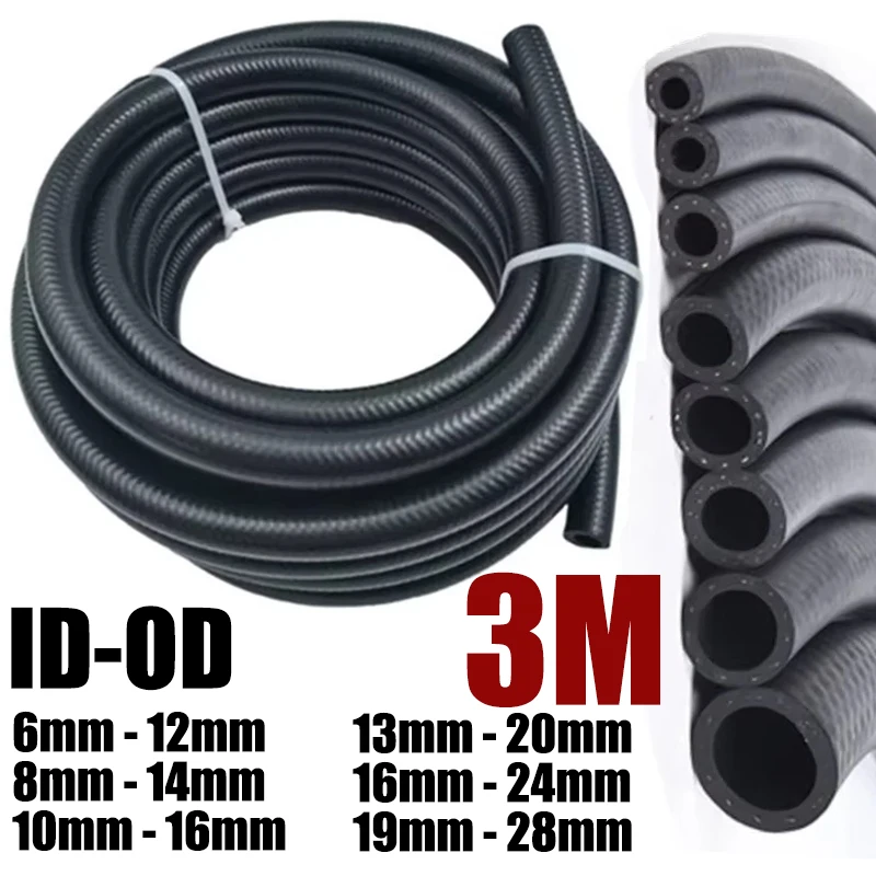 

3M NBR Petrol Diesel Oil Resistant Rubber Tube Hose 6 8 10 13 16 19mm Diameter Flexible High Pressure Automobile Pipe Gasoline