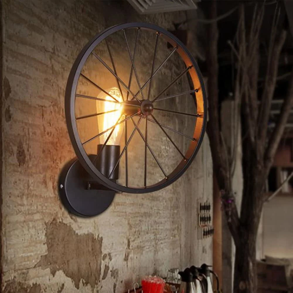 

Loft American Iron Wheel Lampshade Wall Lamp Vintage Cage Guard Sconce Loft Lighting Fixture Modern Indoor Lighting Wall Lamps