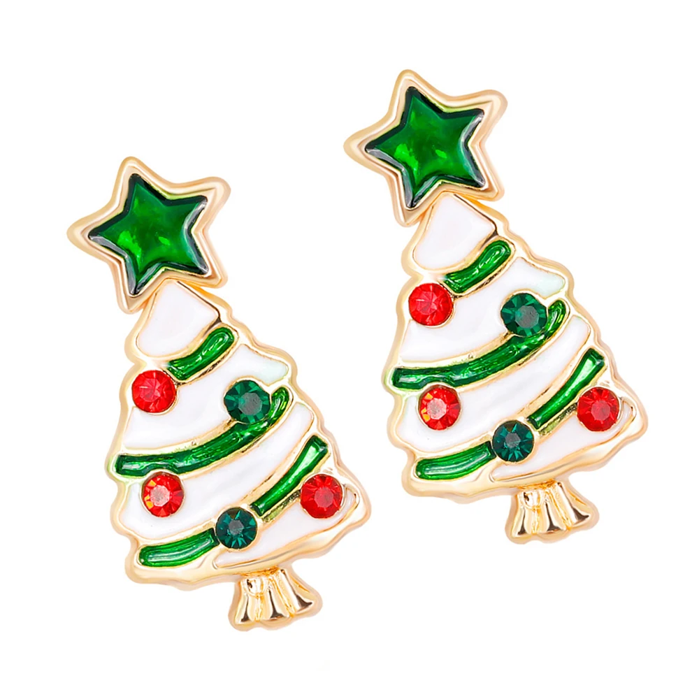 Shine Colorful Christmas Tree Earrings Color Retention Xmas Creative Earrings for Daily Party Banquet Wearing