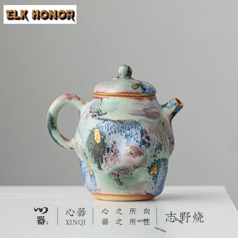 Handmade Shino-yaki Pointing Ceramic Teapot Japanese Tea Infuser Pot Tea Making Kettle with Filter Drinkware Supplies Decoration