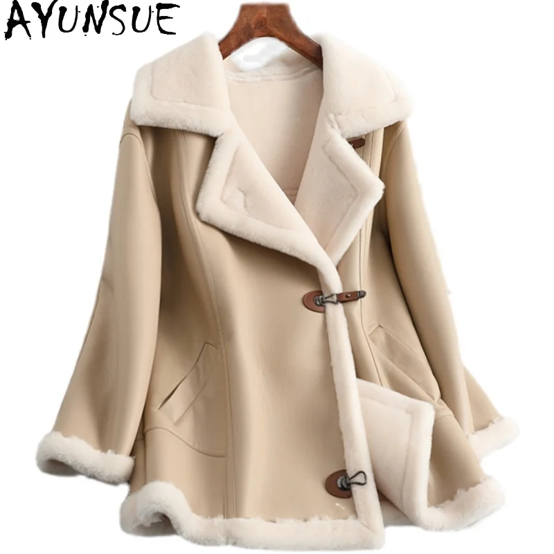 AYUNSUE Damenjacke aus natürlicher Wolle, mittellange Lammfelljacke, Damenbekleidung, elegant, Winter, neu in Oberbekleidung, 2025, Abrigo Mujer