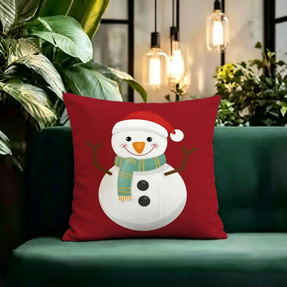 Surrounding area Christmas Snowman Cushion Cover Linen Pillow Cover Invisible Zipper para Sofa Silla de Oficina