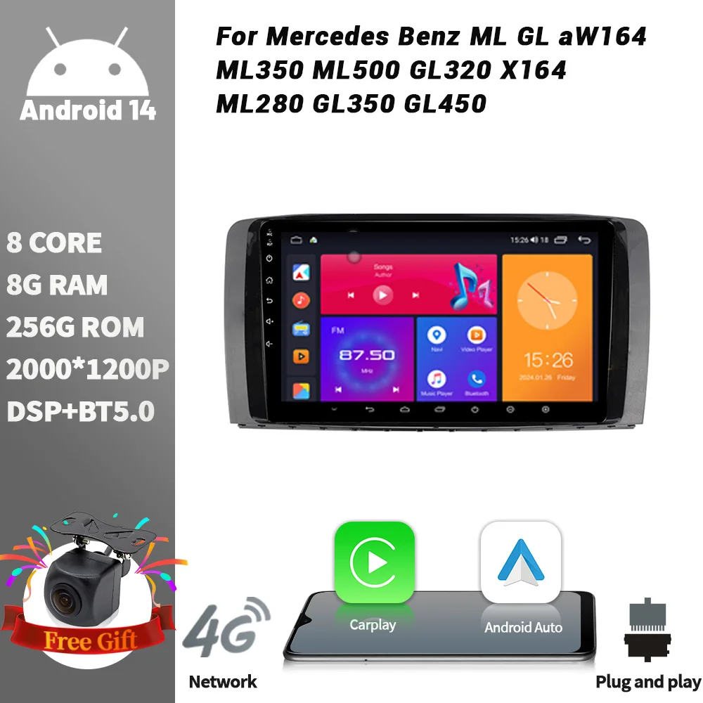 For Benz ML GL aW164 ML350 ML500 GL320 X164 ML280 GL350 GL450 Car Radio Multimedia Player Navigation Android Wireless CarPlay