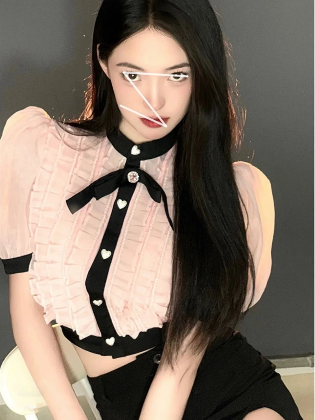 

Sweet Anti-Aging Diamond-Embedded Knot Heart Bule Pleated Summer New Bubble Sve Wooden ort irt