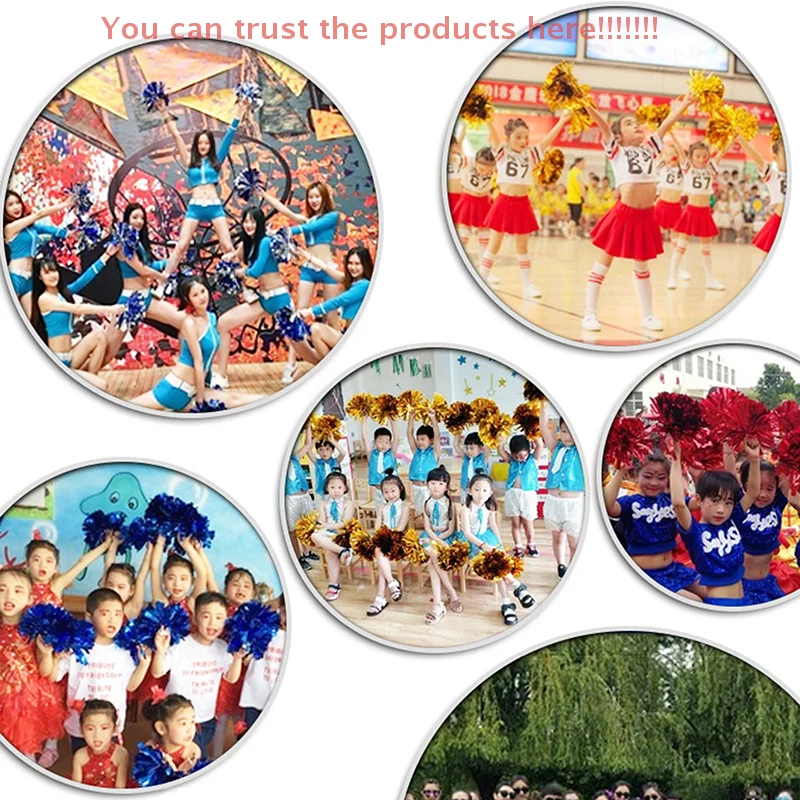 

2Pcs Double Hole Finger Ring/ Handle Style Cheerleader Pom Poms Cheer Balls Streamer Club Sport Dance Party Decorator Tools