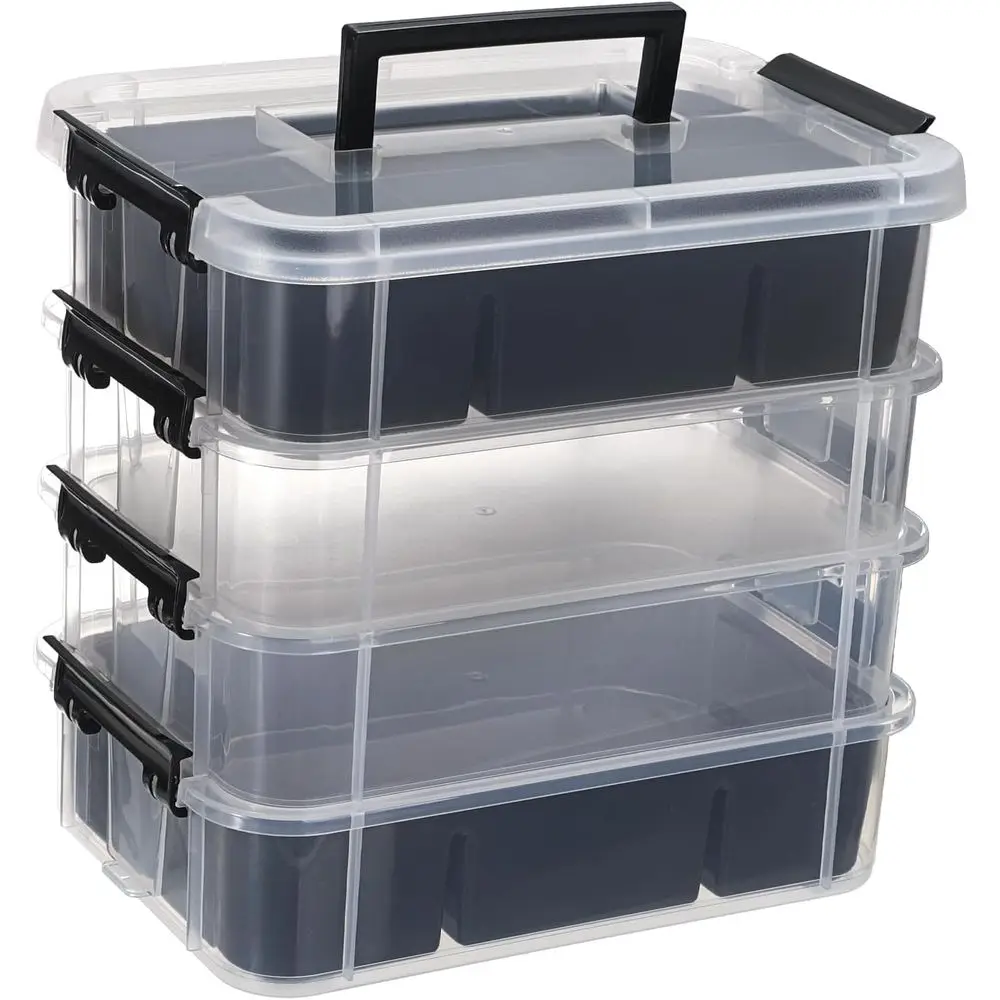 

4-Layer Plastic Craft Storage Container with 2 Removable Tray, Stackable Art & Craft Supply Storage Organizer Multipurpose Porta