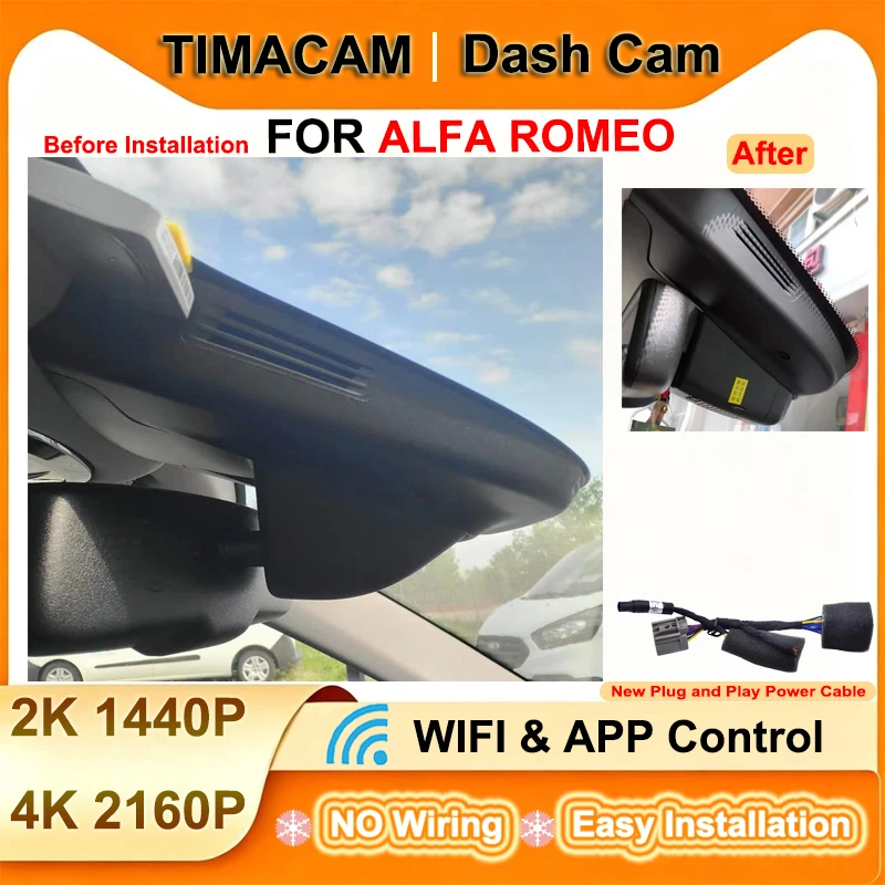 TIMACAM for ALFA ROMEO Stelvio Quadrifoglio Giulia Quadrifoglio GTA Veloce 2016-2023 Dash Cam Wifi Plug and Play Video Recorder