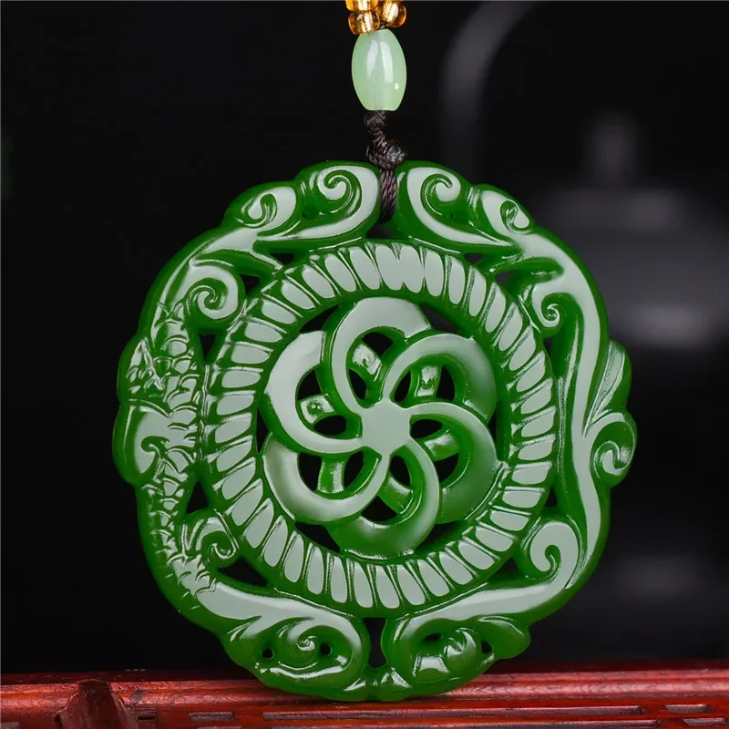 

Natural Turquoise Hand-carved Hollow Dragon and Phoenix Jade Pendant Fashion Boutique Jewelry Men and Women Necklace Accessories