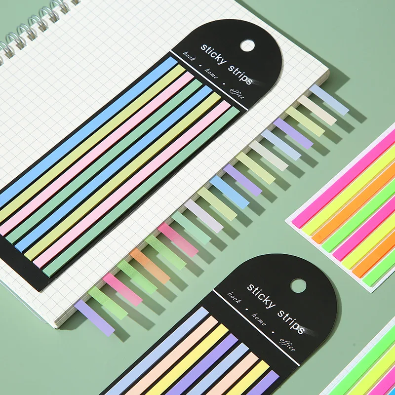 160Pcs PET Color Translucent Thin Long Strip Index Sticker Book Marker Index Tab Reading Note Highlight Key Sentence Sticky Note