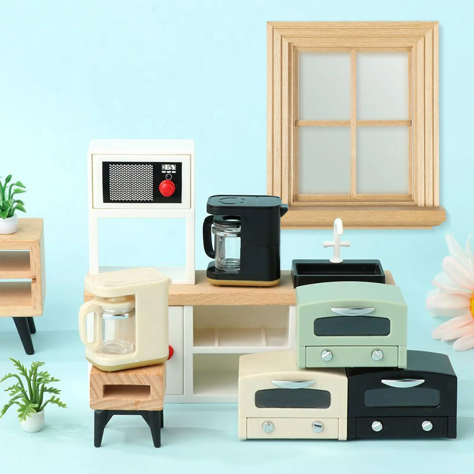 Rompecabezas de cuatro rejillas para ventana, marcos de muebles de casa de madera de abedul resistentes, juguete en miniatura, accesorios de decoración para habitaciones pequeñas simulados, 2 uds.