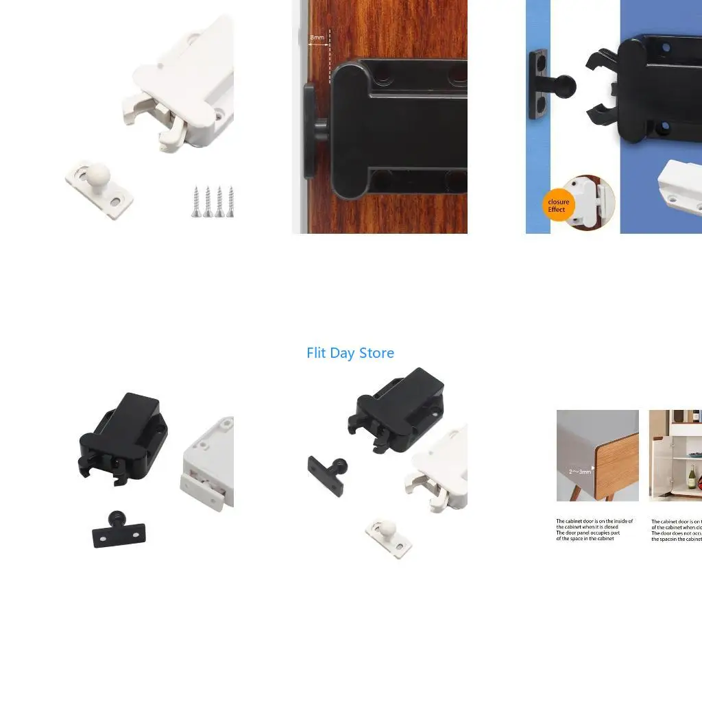 F92C Keyless Door Cupboard for Latch Door Push for Latch Automatic Spring Lock Chassis Cabinet Bolt Furniture Pu