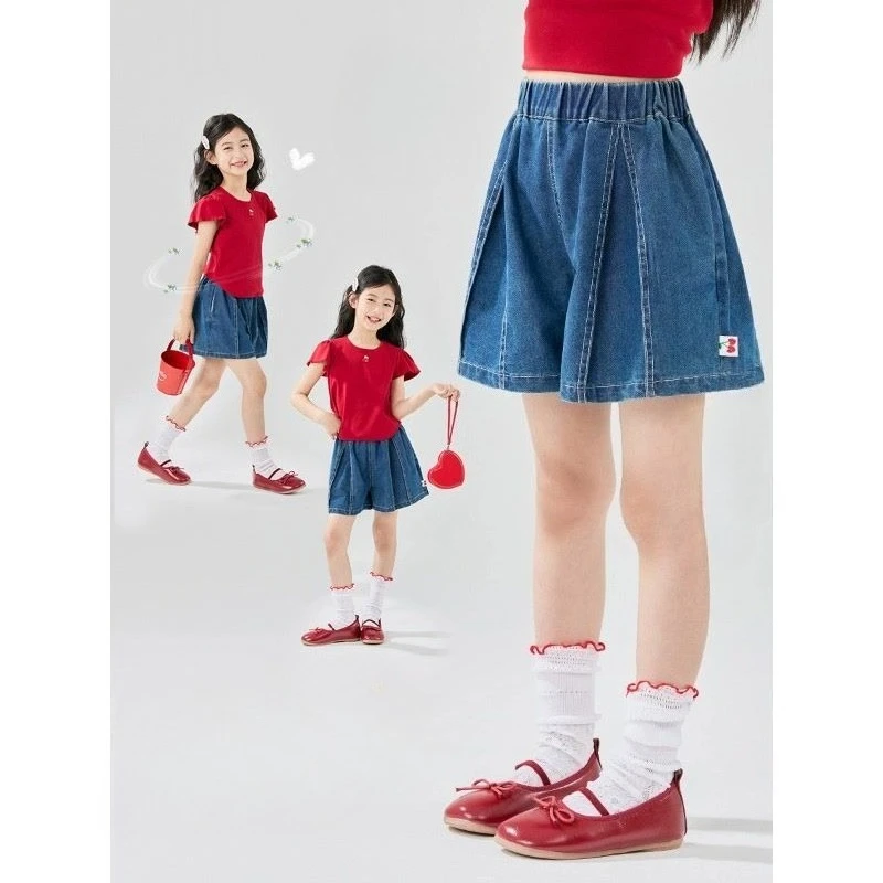 Girls' jeans thin summer shorts for children 2026 summer outfit wide leg pants for middle-aged children