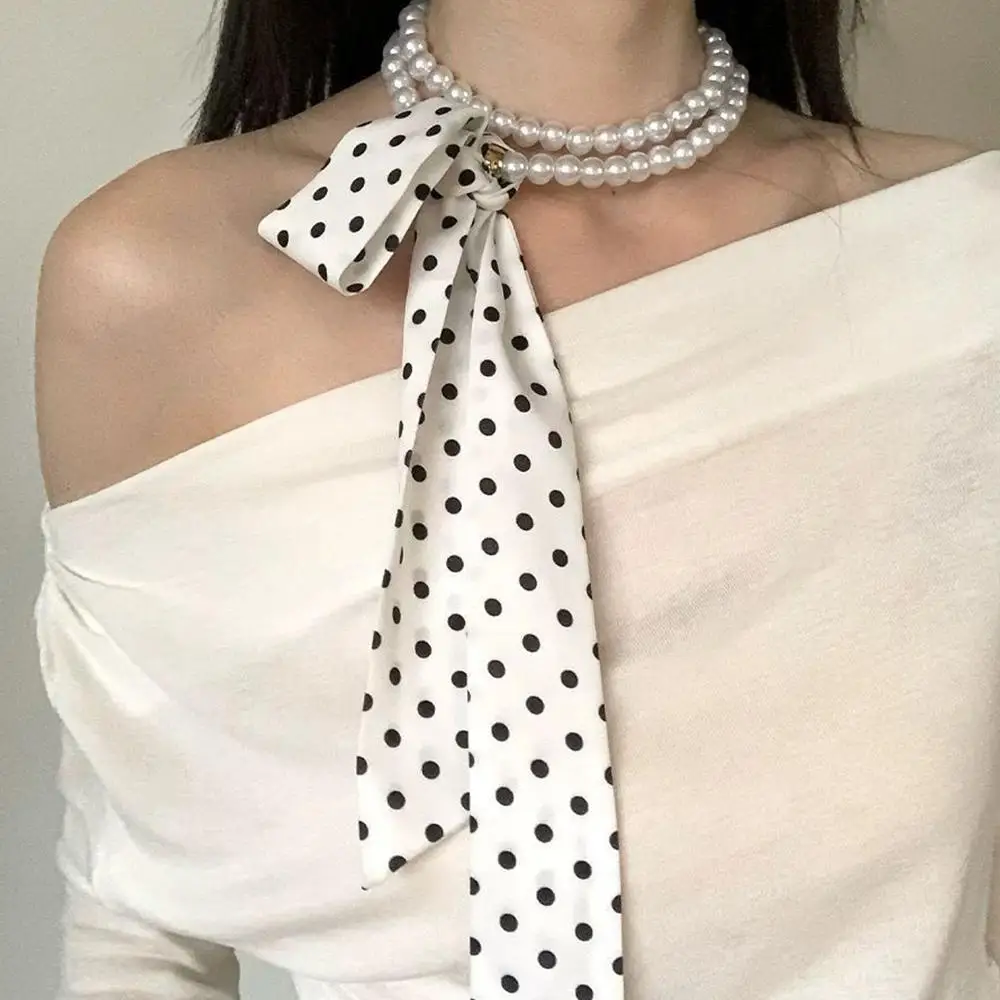 Sciarpa di seta moda donna Stampa Sciarpa a pois Cintura Boho Fascia per capelli Elegante fazzoletto da collo femminile Sciarpa lunga in raso di lusso Nastri per borse
