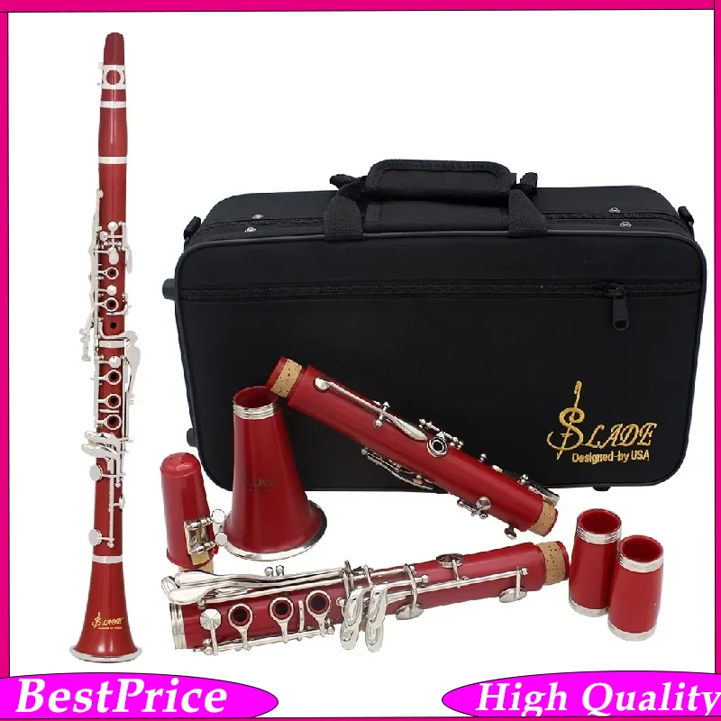 SLADE Red Bb Clarinet 17 Keys Silver Plated Clarinet Profess