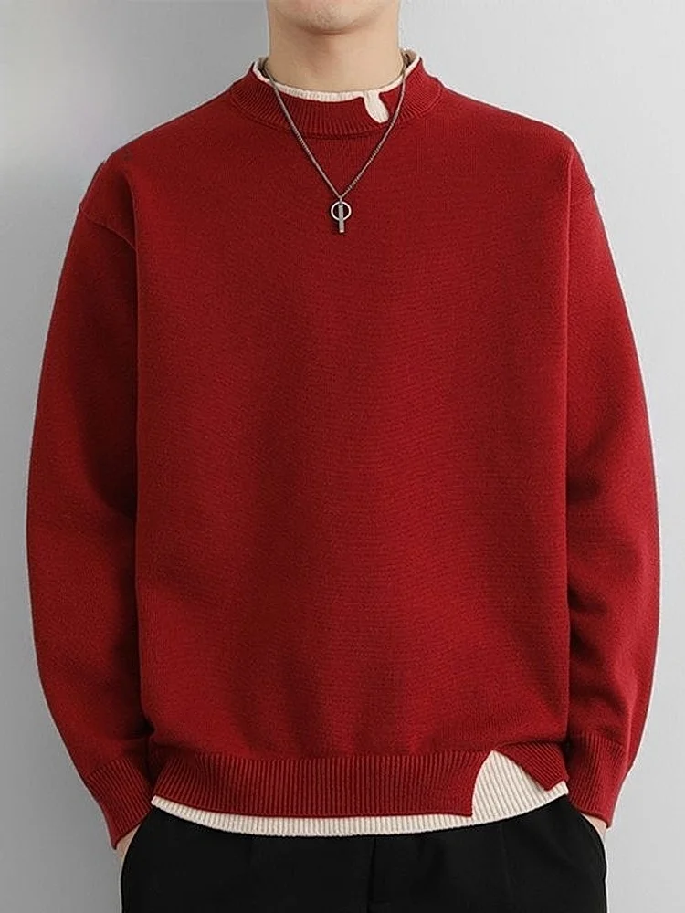 

Fake Two-Piece Sweater Men's Winter Thiened Knitwear 2025 New Year Red Knitted irt M Loose Fit Casual Long Sle...
