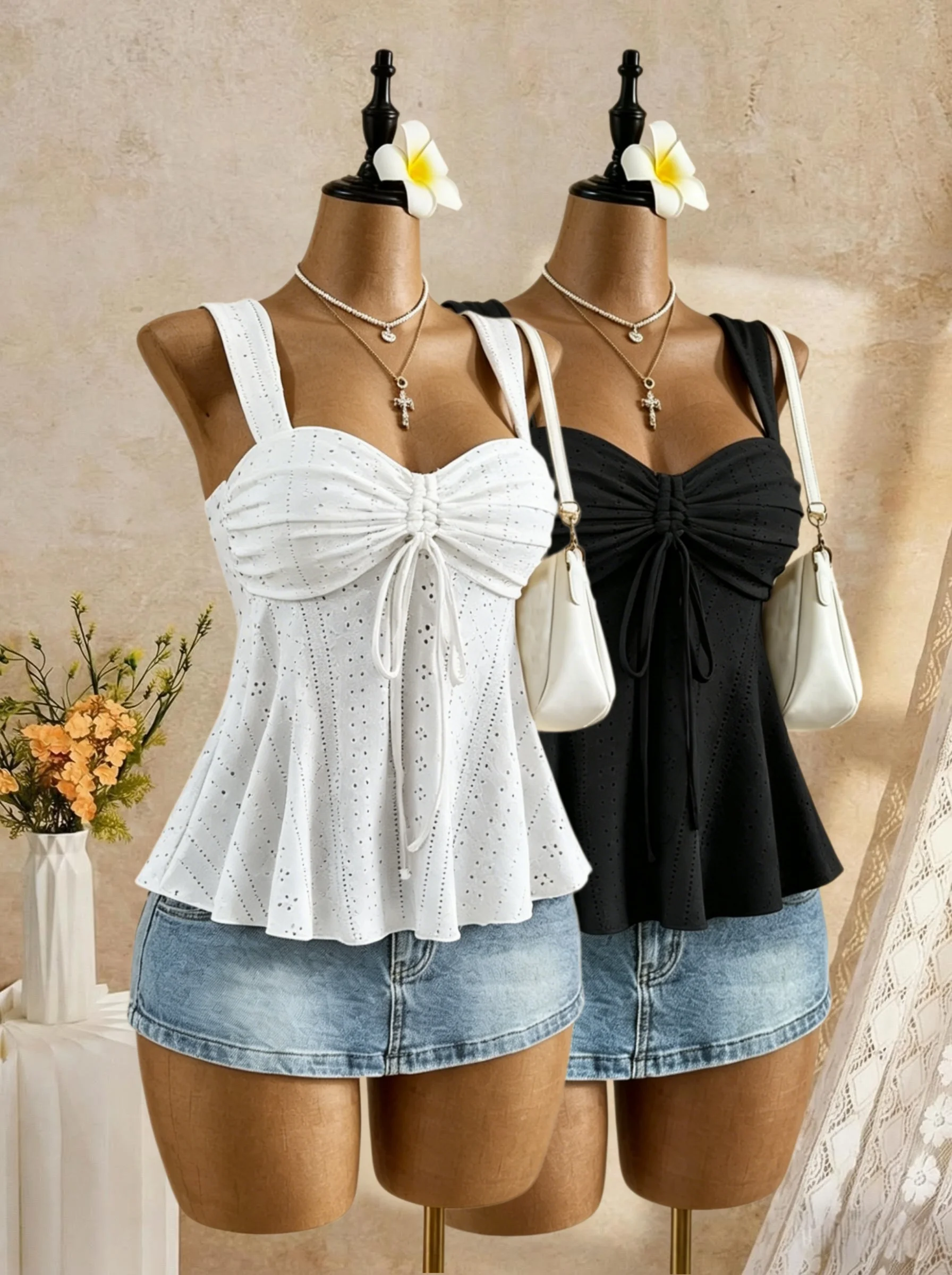 Embroidery Eyelet - 2 Pack Multi-color Women Wide Strap