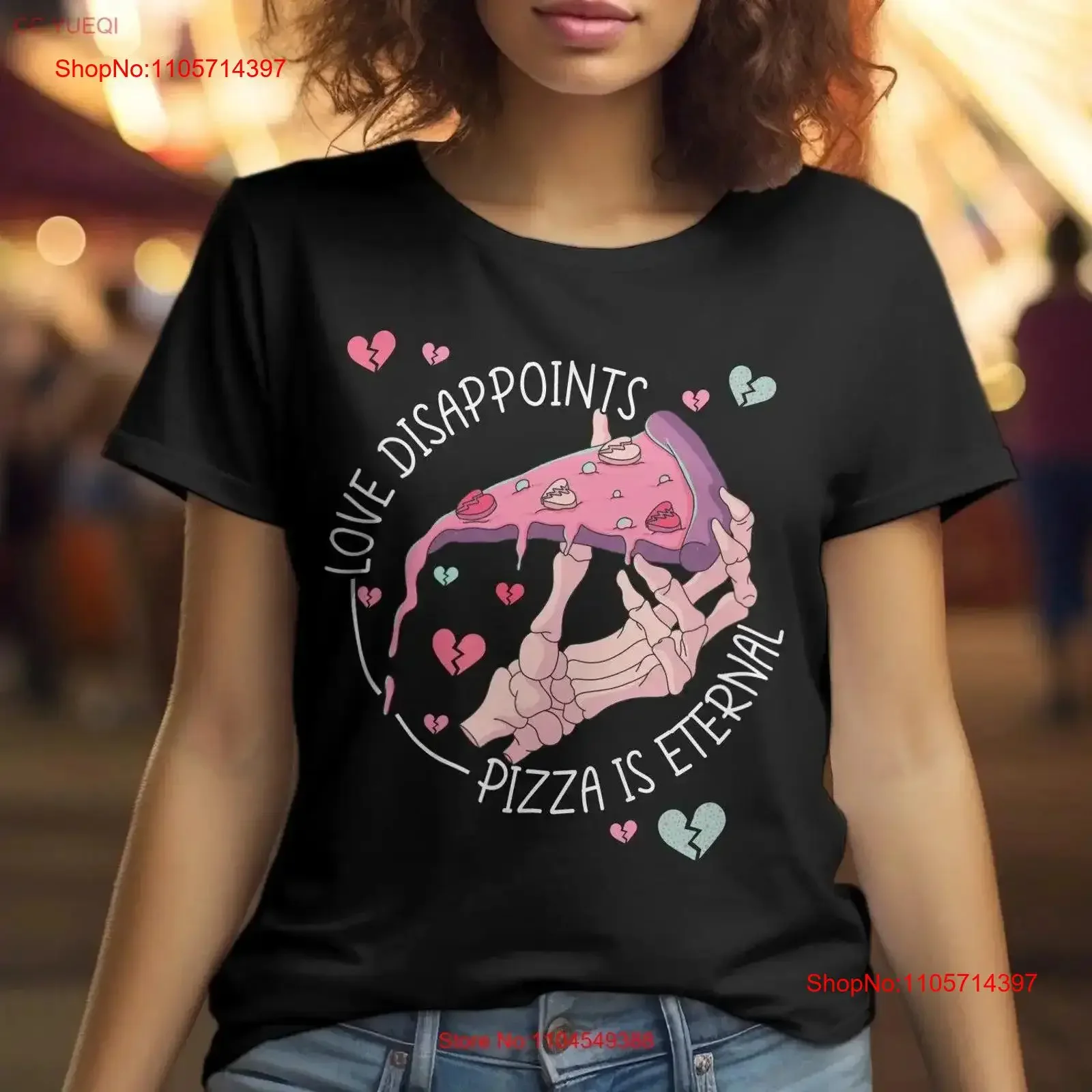 T-shirt vintage unisexe avec citation 'Pizza Quote' et motif 'Disappoints is Eternal', thème Saint-Valentin, séparation amoureuse, effet délavé