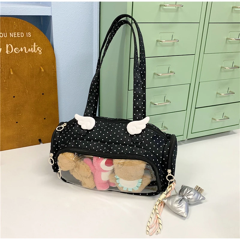 Angel Wings Ita-Tasche mit transparentem Sichtfenster, Damen-Umhängetasche im japanischen Stil, vielseitige Polka-Dot-Handtasche für den täglichen Pendelverkehr – Detail 32