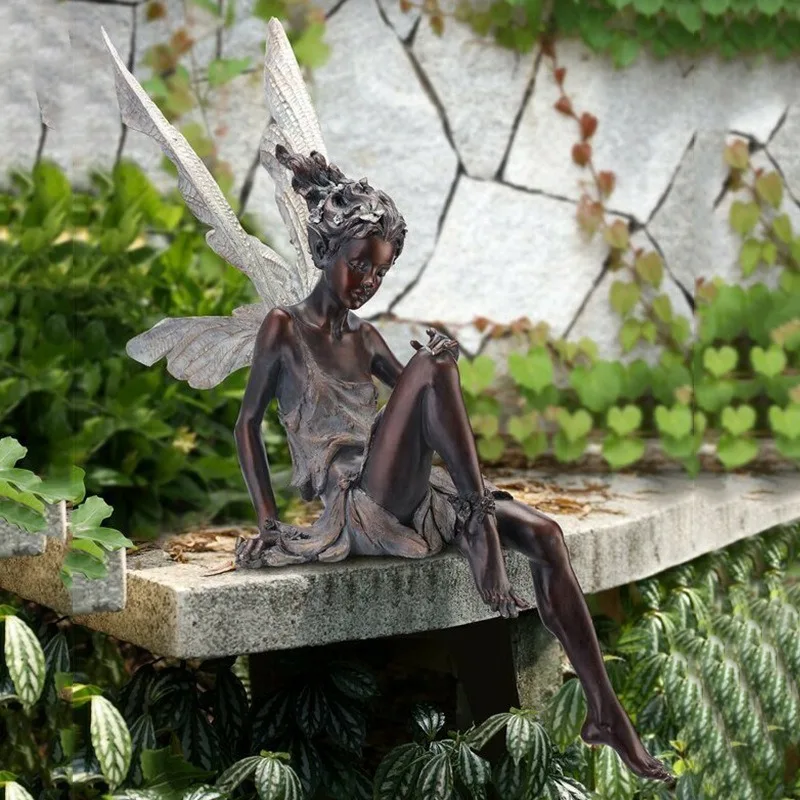18/22CM Flower Fairy Sculpture Garden Landscaping Yard Art Ornament Resin Sitting Statue Outdoor Angel Figurine Craft Decoration